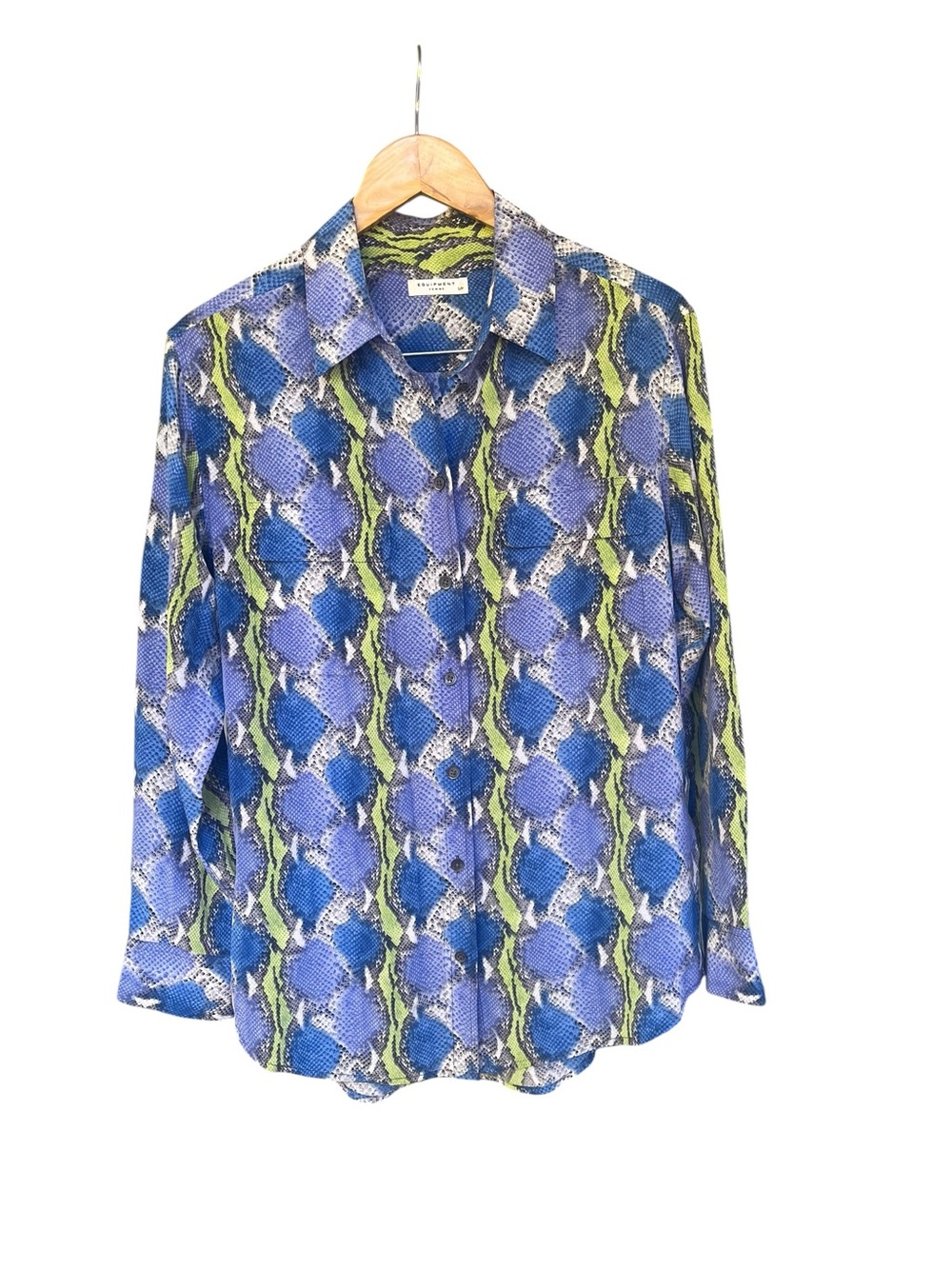 Equipment Femme Blue Snake Print Silk Button Down Signature Slim Shirt S